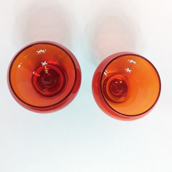 Mid Century Coupe Glass Set of 2 Cranberry Red Vintage Retro - Picture 5 of 10